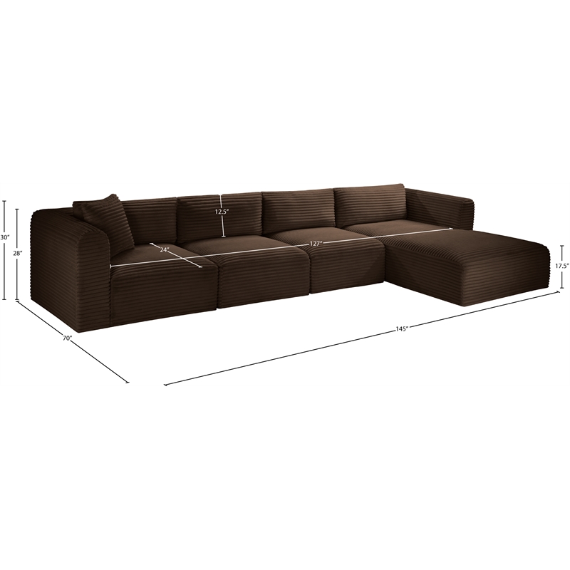 Meridian Furniture 4-Piece Brown Corduroy Performance Fabric Modular Sectional