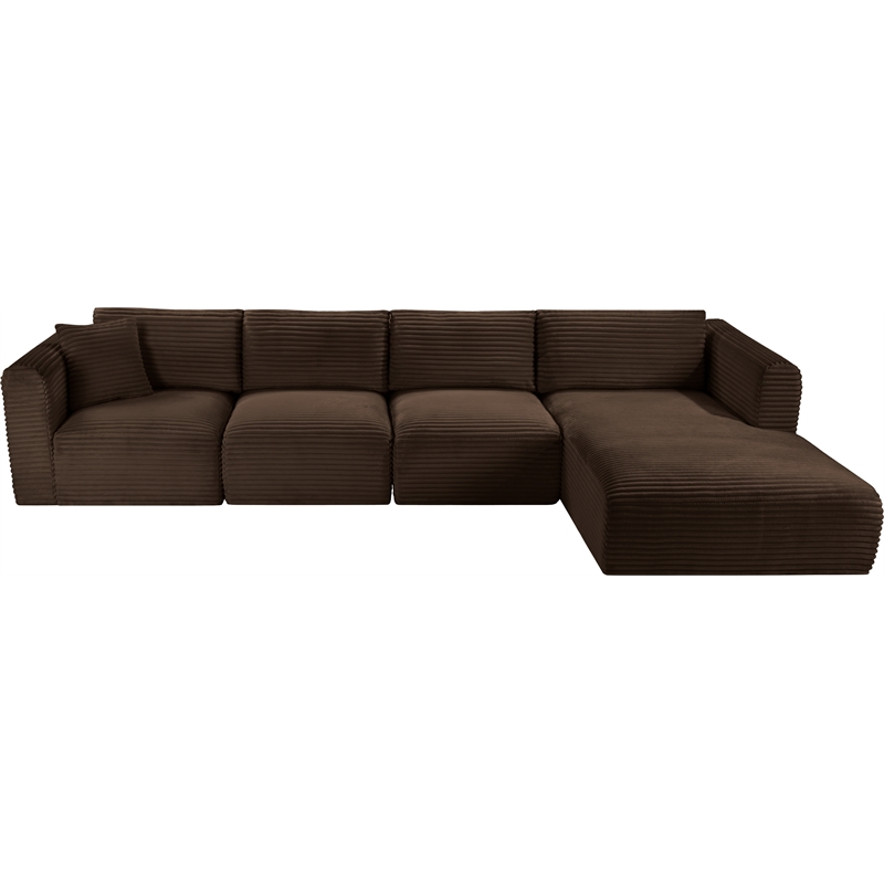 Meridian Furniture 4-Piece Brown Corduroy Performance Fabric Modular Sectional