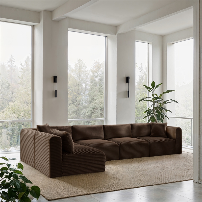 Meridian Furniture 5-Piece Brown Corduroy Performance Fabric Modular Sectional