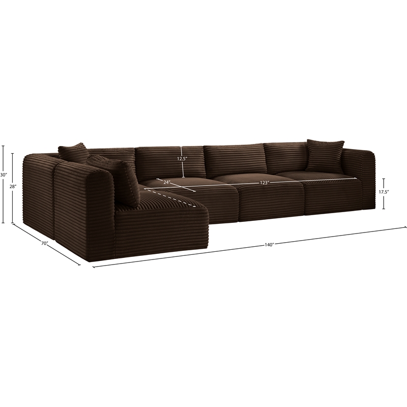 Meridian Furniture 5-Piece Brown Corduroy Performance Fabric Modular Sectional