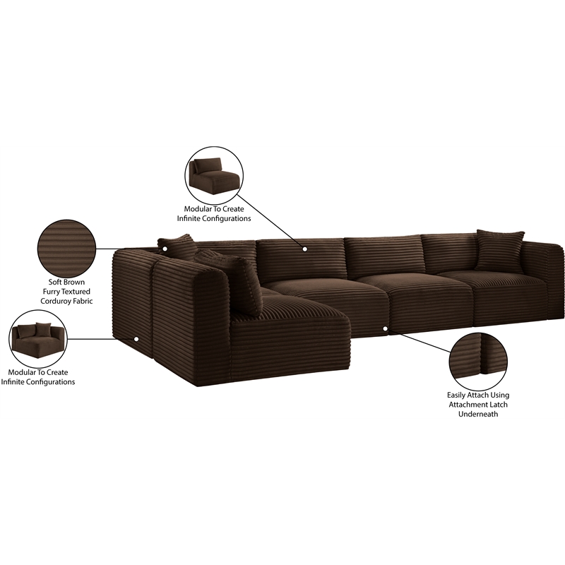 Meridian Furniture 5-Piece Brown Corduroy Performance Fabric Modular Sectional