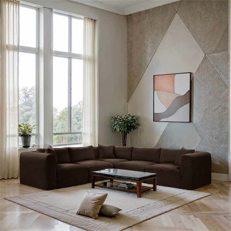 Meridian Furniture 5-Piece Brown Corduroy Performance Fabric Modular Sectional