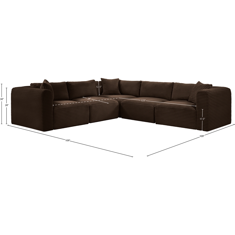 Meridian Furniture 5-Piece Brown Corduroy Performance Fabric Modular Sectional
