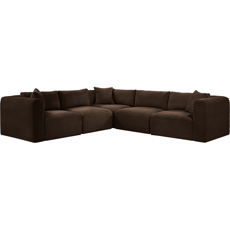 Meridian Furniture 5-Piece Brown Corduroy Performance Fabric Modular Sectional