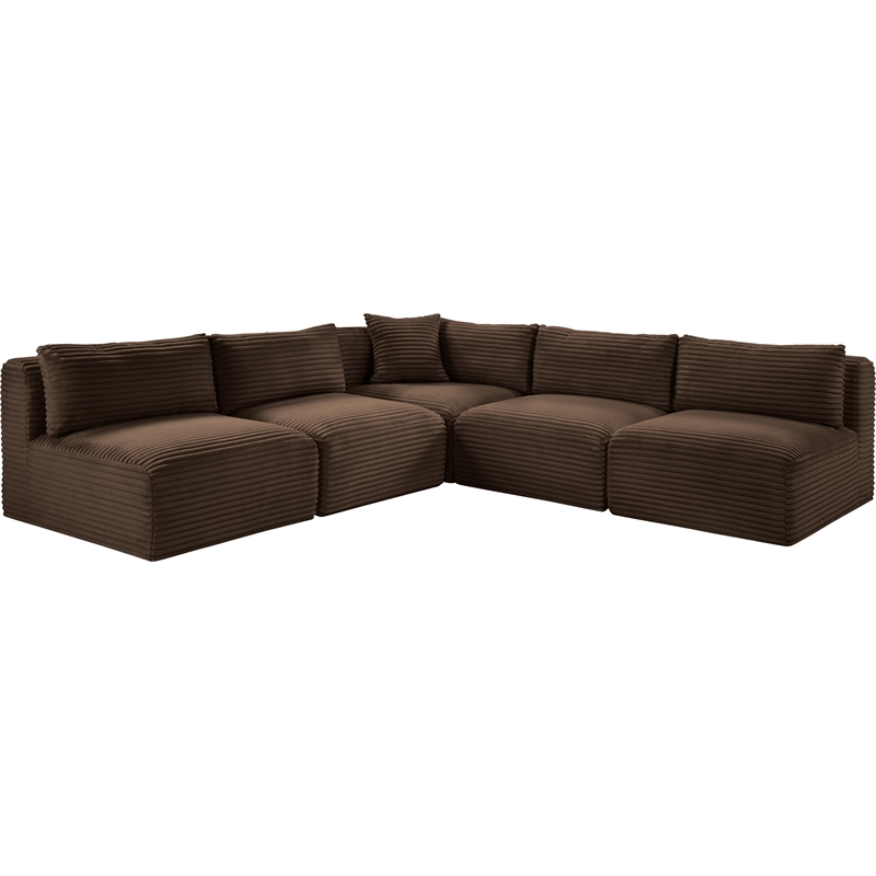 Meridian Furniture 5-Piece Brown Corduroy Performance Fabric Modular Sectional