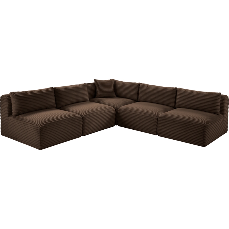 Meridian Furniture 5-Piece Brown Corduroy Performance Fabric Modular Sectional