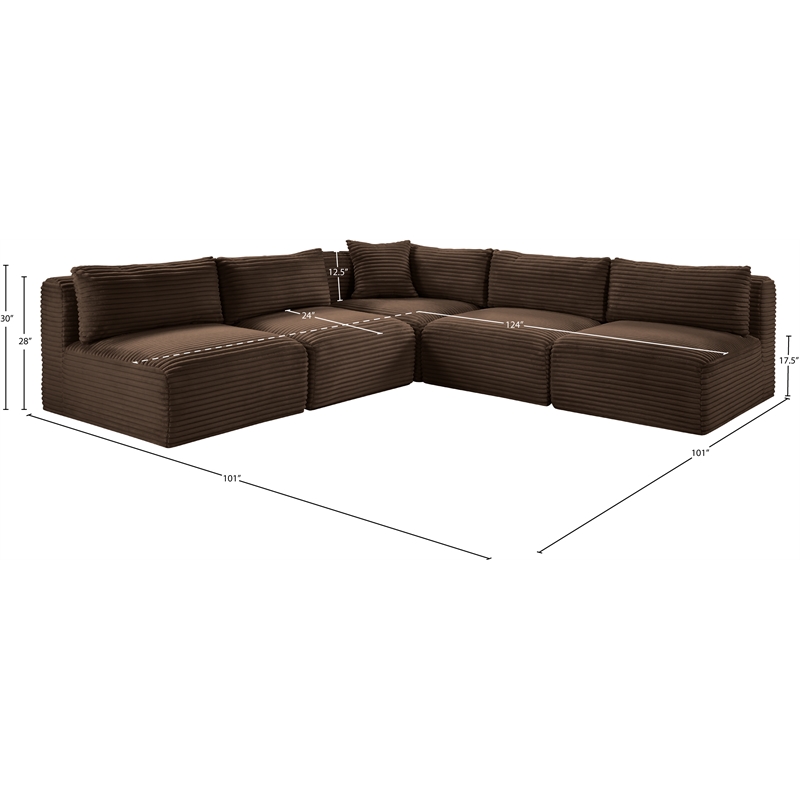 Meridian Furniture 5-Piece Brown Corduroy Performance Fabric Modular Sectional