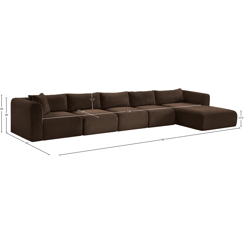 Meridian Furniture 5-Piece Brown Corduroy Performance Fabric Modular Sectional