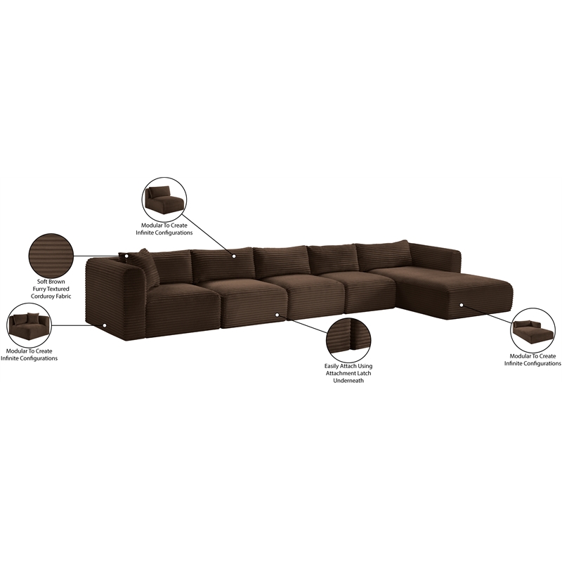 Meridian Furniture 5-Piece Brown Corduroy Performance Fabric Modular Sectional