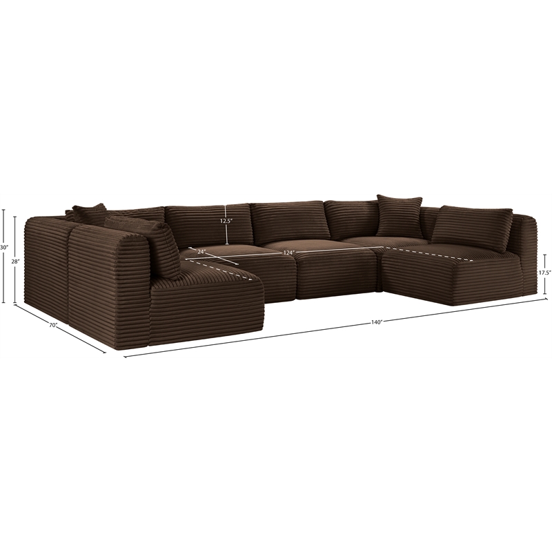 Meridian Furniture 6-Piece Brown Corduroy Performance Fabric Modular Sectional