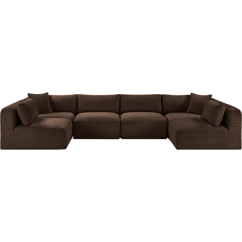 Meridian Furniture 6-Piece Brown Corduroy Performance Fabric Modular Sectional