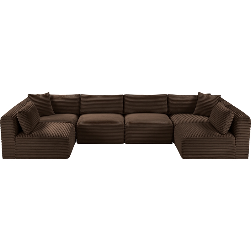Meridian Furniture 6-Piece Brown Corduroy Performance Fabric Modular Sectional