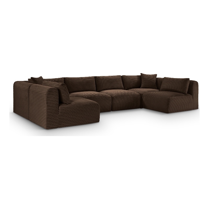 Meridian Furniture 6-Piece Brown Corduroy Performance Fabric Modular Sectional