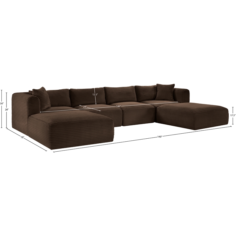 Meridian Furniture 6-Piece Brown Corduroy Performance Fabric Modular Sectional