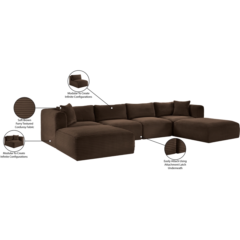 Meridian Furniture 6-Piece Brown Corduroy Performance Fabric Modular Sectional