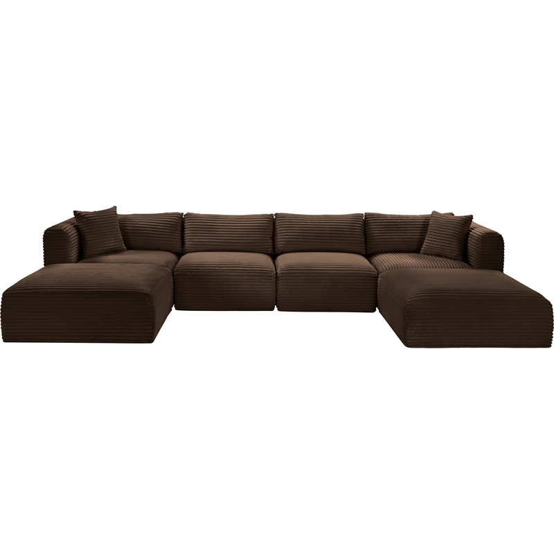 Meridian Furniture 6-Piece Brown Corduroy Performance Fabric Modular Sectional