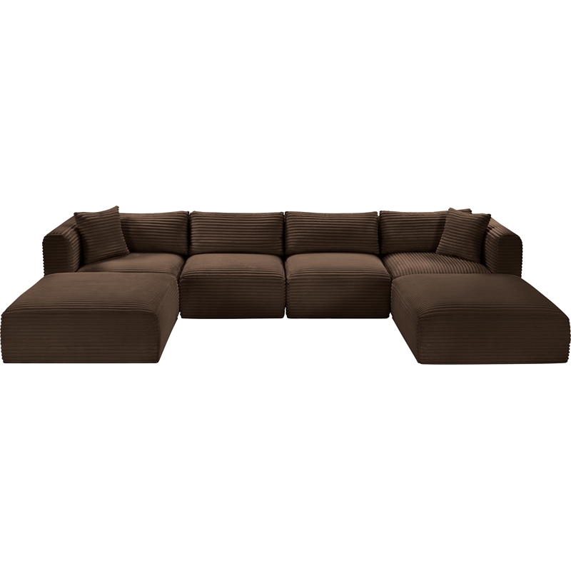 Meridian Furniture 6-Piece Brown Corduroy Performance Fabric Modular Sectional