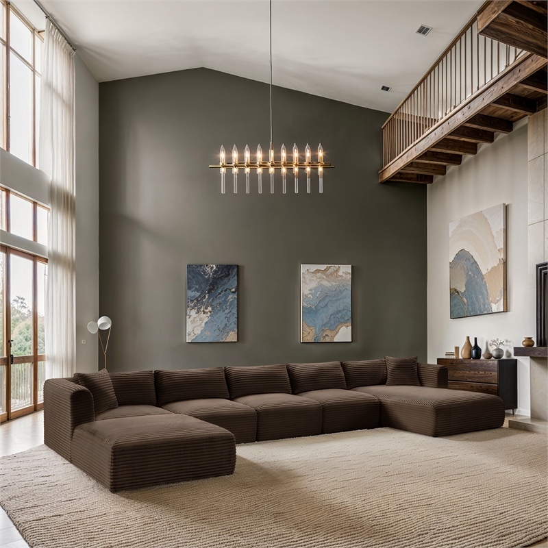 Meridian Furniture 6-Piece Brown Corduroy Performance Fabric Modular Sectional