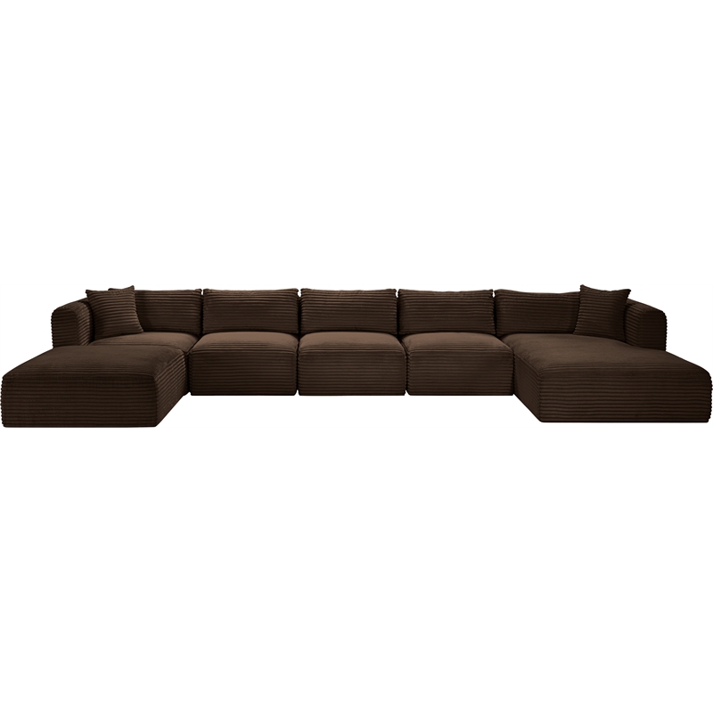 Meridian Furniture 6-Piece Brown Corduroy Performance Fabric Modular Sectional