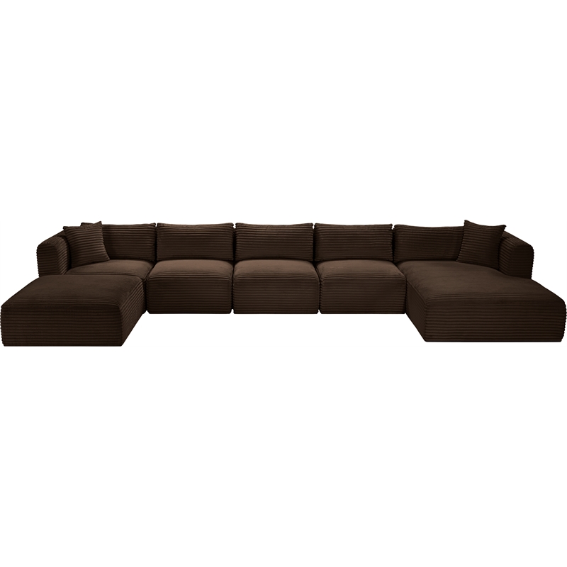 Meridian Furniture 6-Piece Brown Corduroy Performance Fabric Modular Sectional