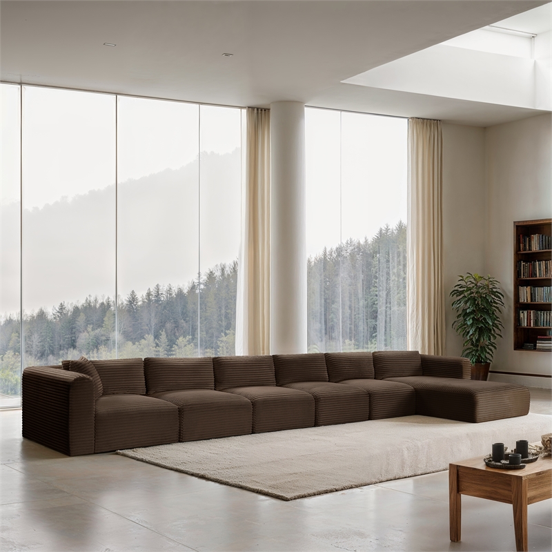 Meridian Furniture 6-Piece Brown Corduroy Performance Fabric Modular Sectional