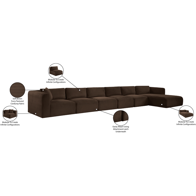 Meridian Furniture 6-Piece Brown Corduroy Performance Fabric Modular Sectional