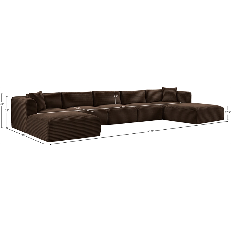 Meridian Furniture 7-Piece Brown Corduroy Performance Fabric Modular Sectional