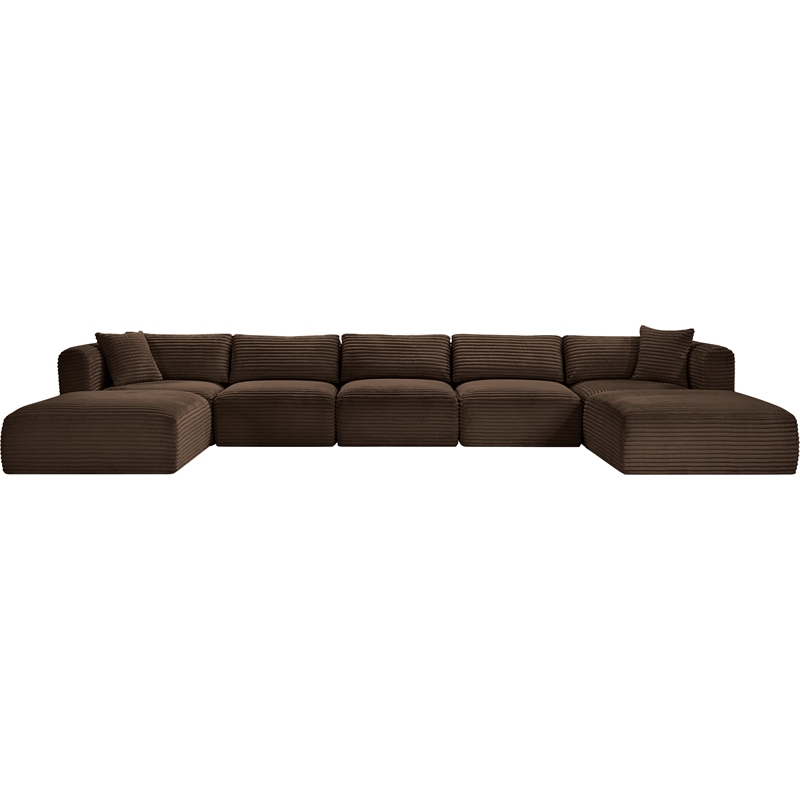 Meridian Furniture 7-Piece Brown Corduroy Performance Fabric Modular Sectional