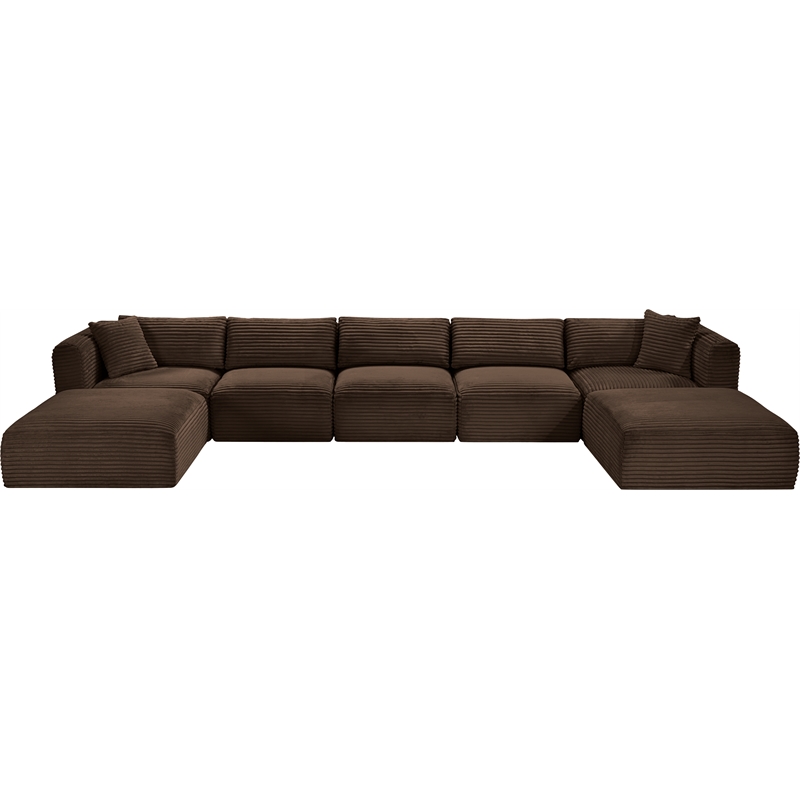 Meridian Furniture 7-Piece Brown Corduroy Performance Fabric Modular Sectional