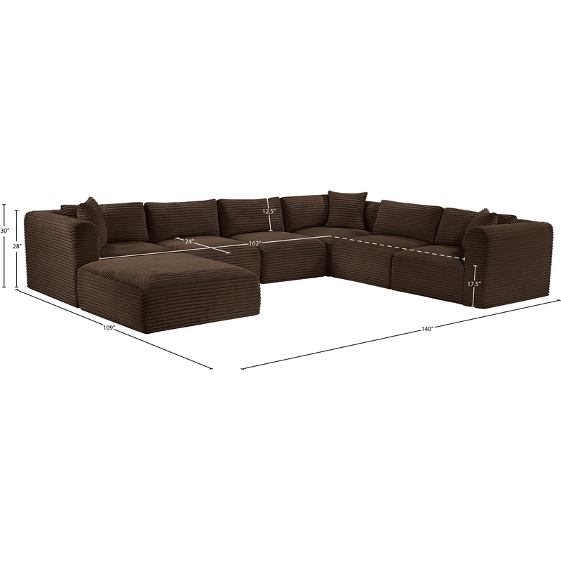 Meridian Furniture 7-Piece Brown Corduroy Performance Fabric Modular Sectional