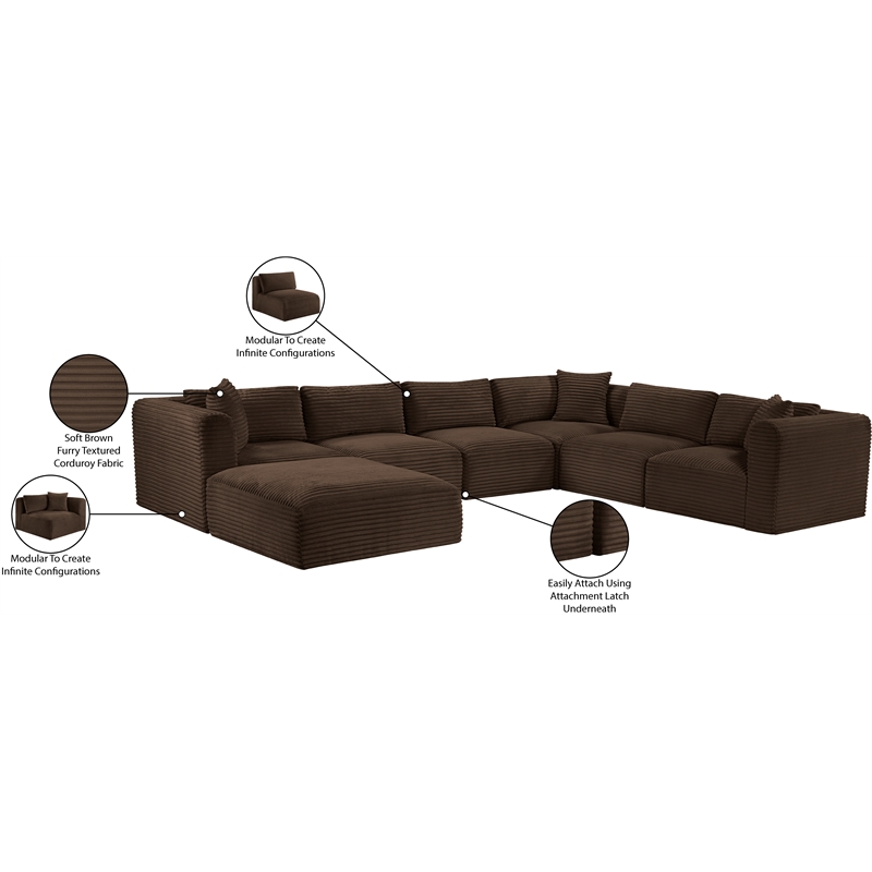 Meridian Furniture 7-Piece Brown Corduroy Performance Fabric Modular Sectional