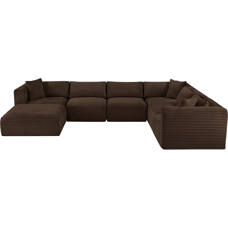 Meridian Furniture 7-Piece Brown Corduroy Performance Fabric Modular Sectional