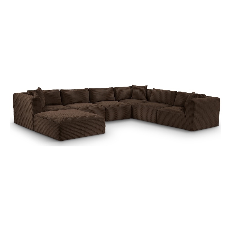 Meridian Furniture 7-Piece Brown Corduroy Performance Fabric Modular Sectional