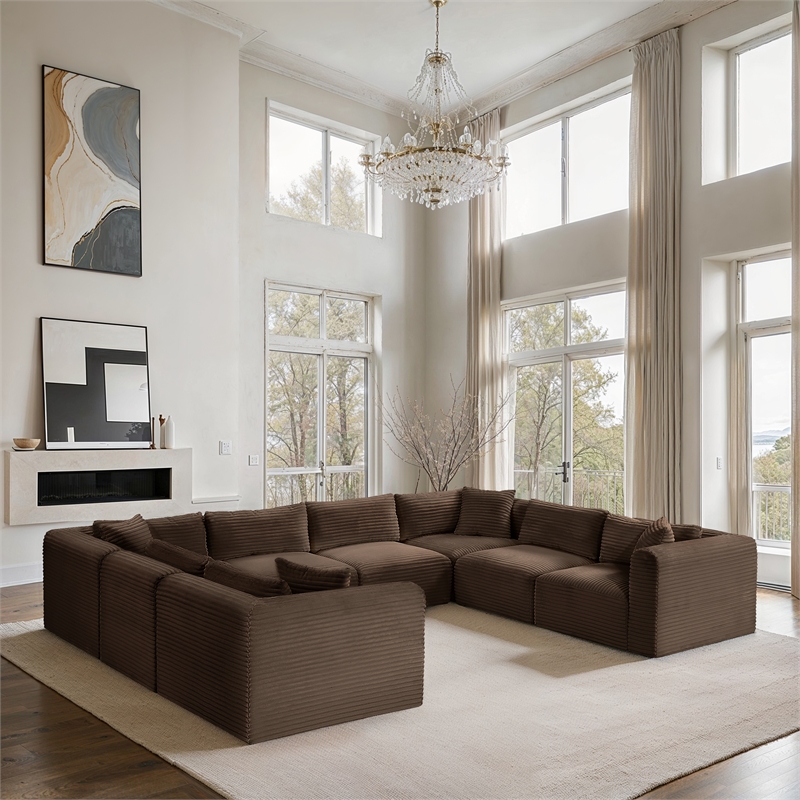 Meridian Furniture 8-Piece Brown Corduroy Performance Fabric Modular Sectional