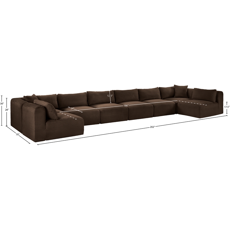 Meridian Furniture 8-Piece Brown Corduroy Performance Fabric Modular Sectional