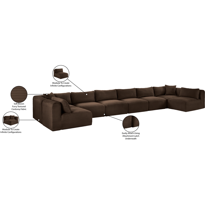 Meridian Furniture 8-Piece Brown Corduroy Performance Fabric Modular Sectional