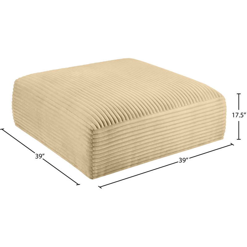 Meridian Furniture Shaggy Camel Corduroy Performance Fabric Ottoman