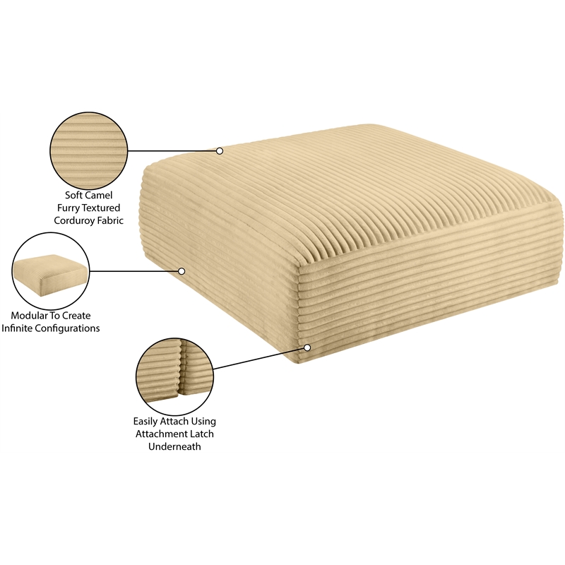 Meridian Furniture Shaggy Camel Corduroy Performance Fabric Ottoman