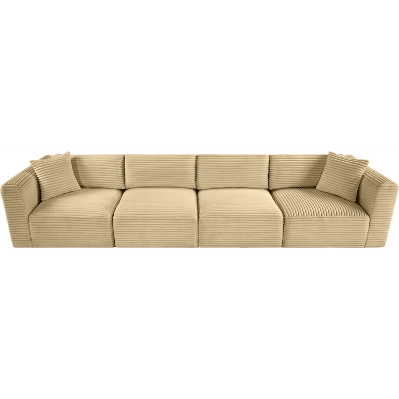 meridian furniture 4-piece camel corduroy performance fabric modular sofa