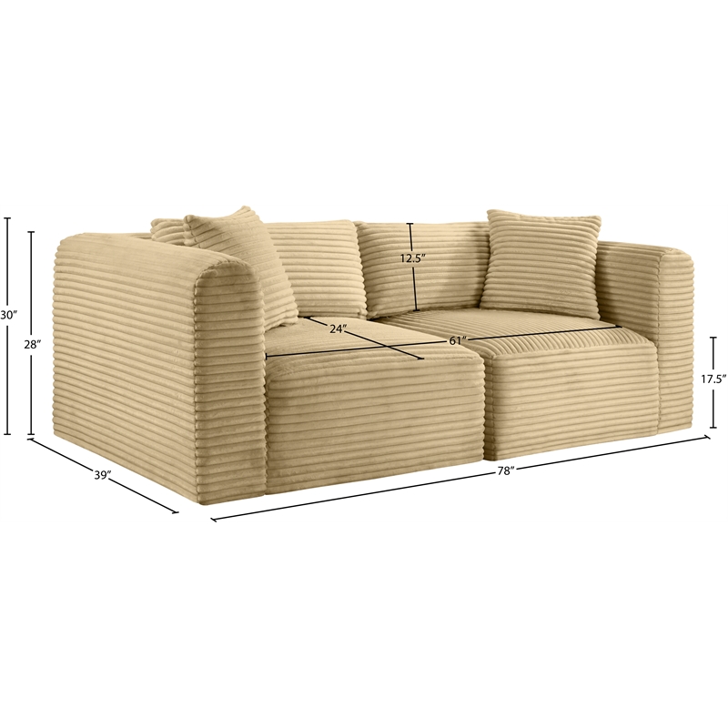 Meridian Furniture 2-Piece Camel Corduroy Performance Fabric Modular Sofa