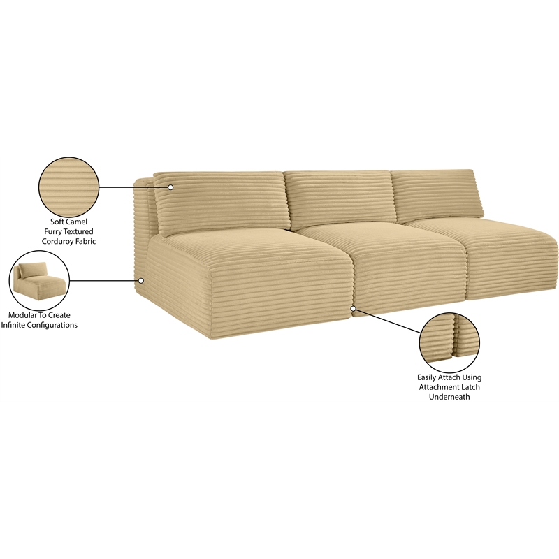 Meridian Furniture 3-Piece Camel Corduroy Performance Fabric Modular Sofa