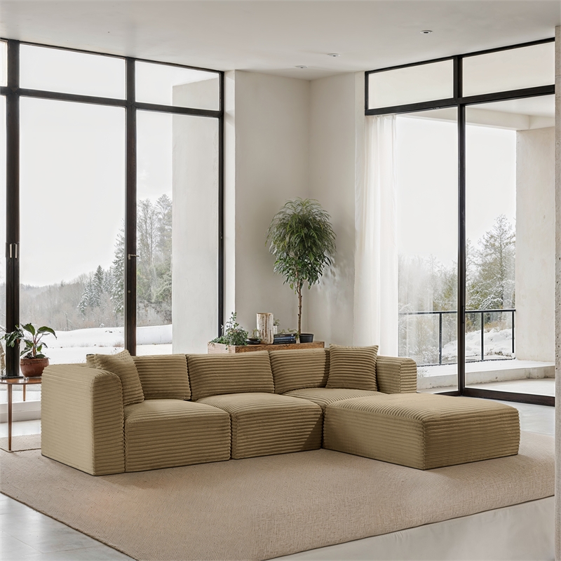 Meridian Furniture 4-Piece Camel Corduroy Performance Fabric Modular Sectional