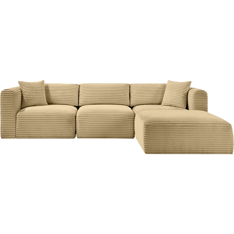 Meridian Furniture 4-Piece Camel Corduroy Performance Fabric Modular Sectional