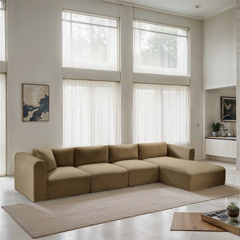 Meridian Furniture 4-Piece Camel Corduroy Performance Fabric Modular Sectional