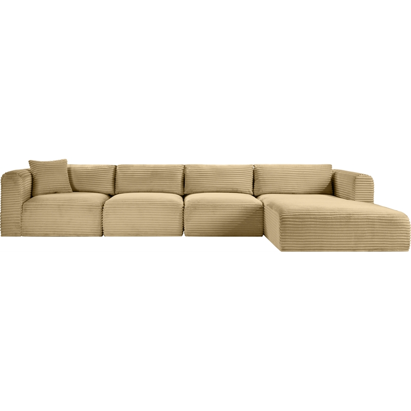 Meridian Furniture 4-Piece Camel Corduroy Performance Fabric Modular Sectional