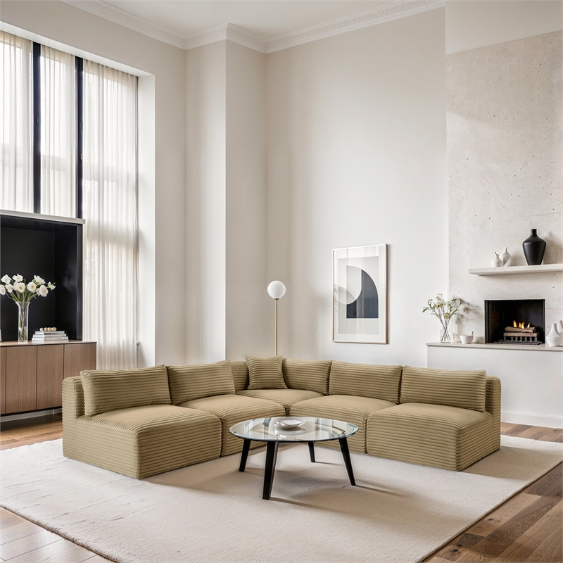 Meridian Furniture 5-Piece Camel Corduroy Performance Fabric Modular Sectional