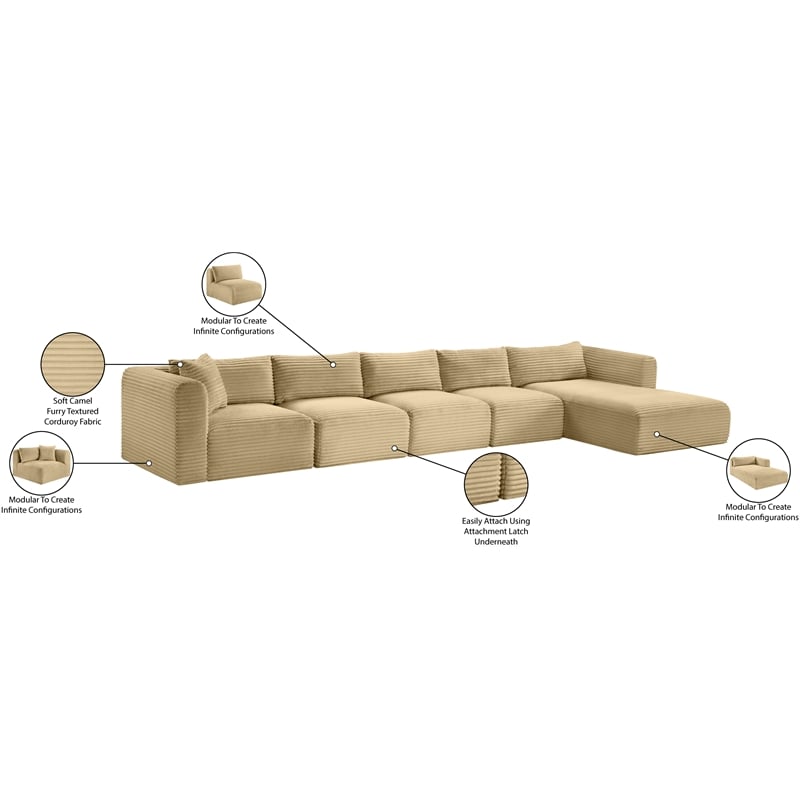 Meridian Furniture 5-Piece Camel Corduroy Performance Fabric Modular Sectional