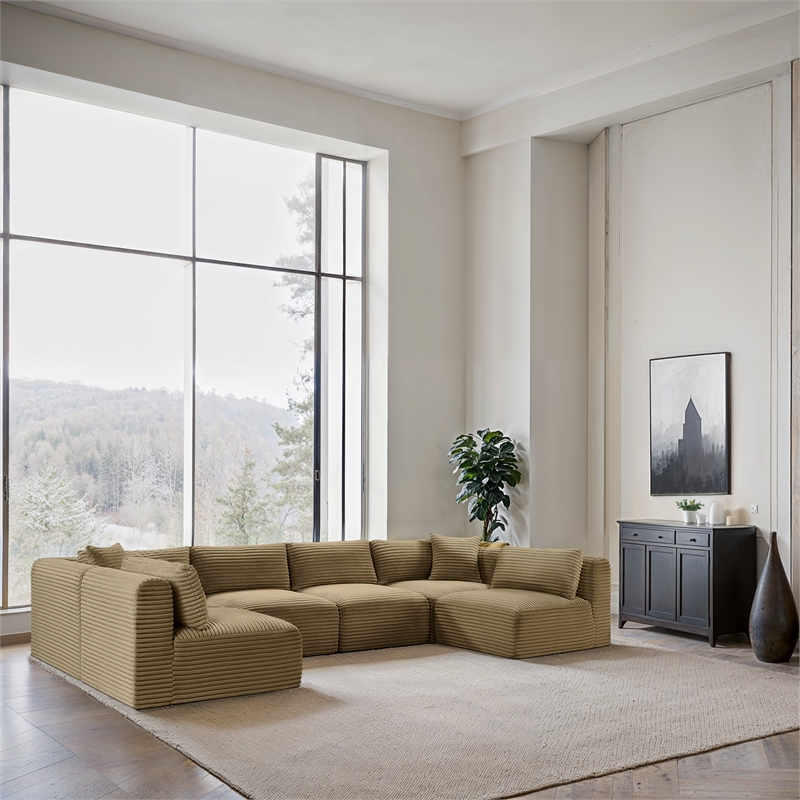 Meridian Furniture 6-Piece Camel Corduroy Performance Fabric Modular Sectional