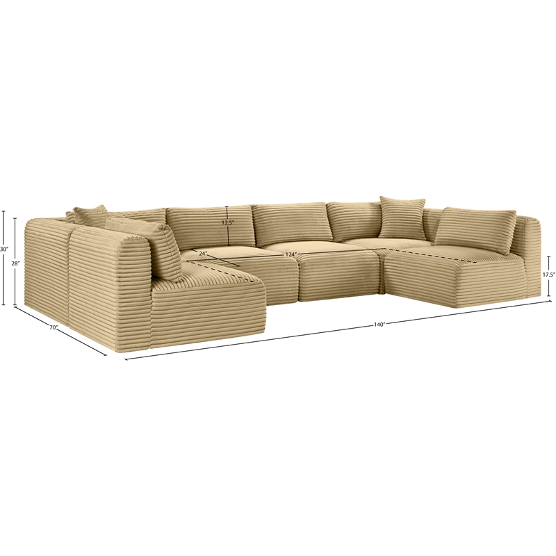 Meridian Furniture 6-Piece Camel Corduroy Performance Fabric Modular Sectional