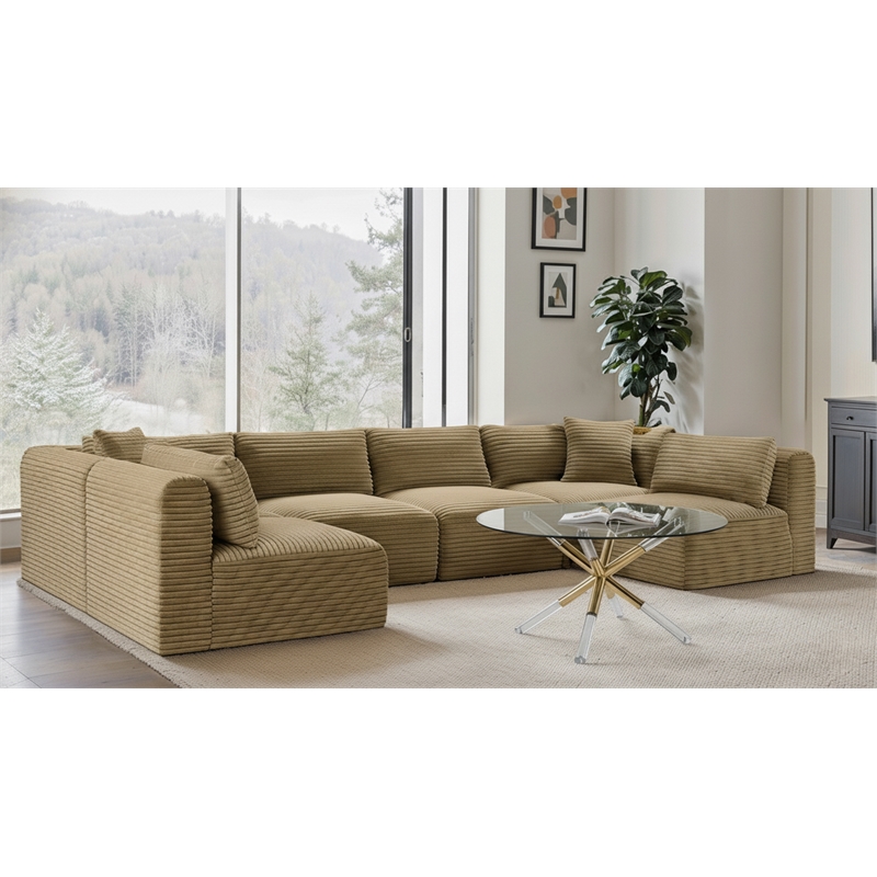 Meridian Furniture 6-Piece Camel Corduroy Performance Fabric Modular Sectional